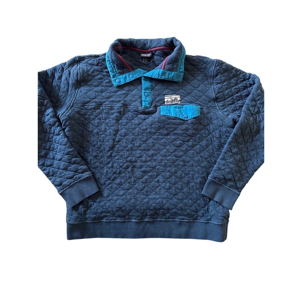 Patagonia Mens L Organic Cotton Quilt Snap T Pullover Blue Teal